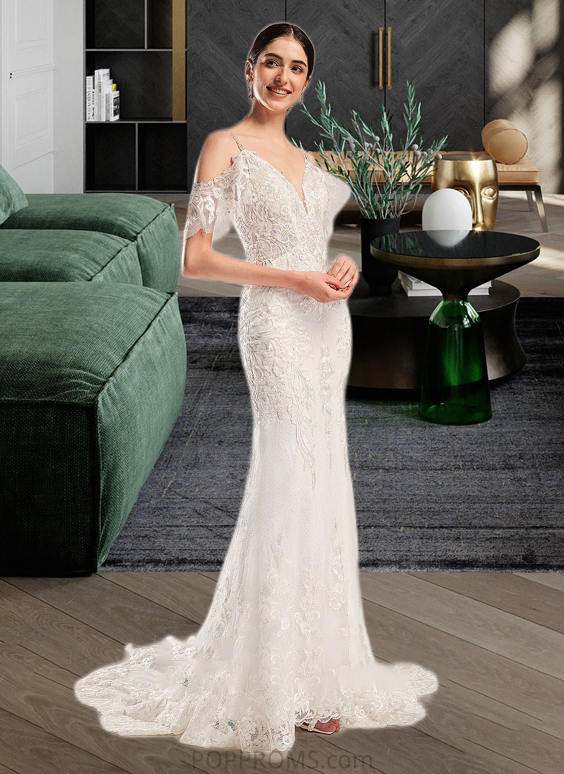 Harmony Trumpet/Mermaid V-neck Chapel Train Wedding Dress With Beading Sequins PP6P0013802