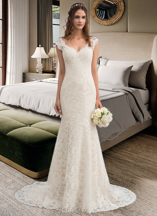 Anabel Trumpet/Mermaid V-neck Court Train Lace Wedding Dress PP6P0013804