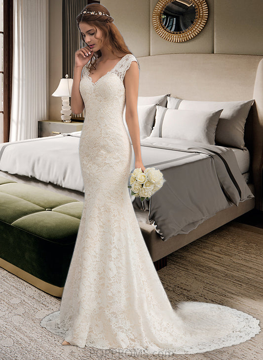 Anabel Trumpet/Mermaid V-neck Court Train Lace Wedding Dress PP6P0013804