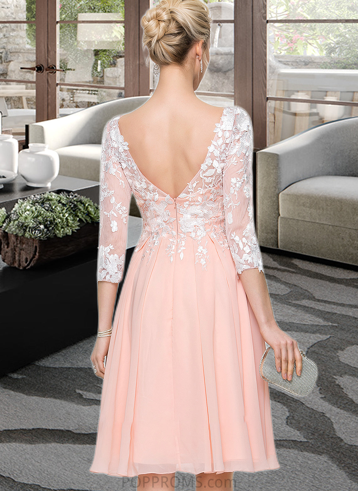 Tessa Scoop Neck Knee-Length Chiffon Wedding Dress PP6P0013805