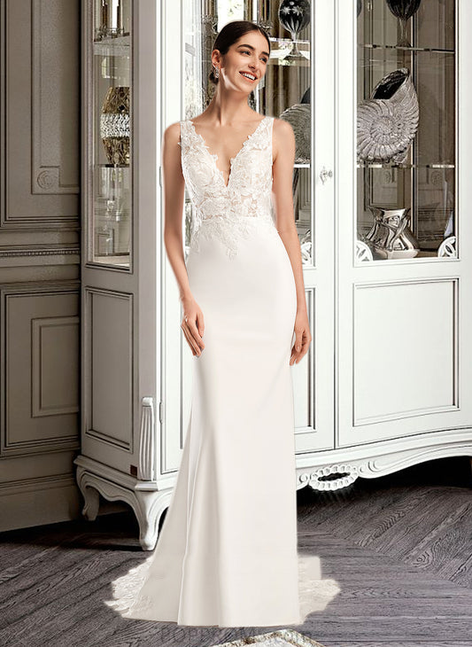 Maliyah Sheath/Column V-neck Court Train Wedding Dress With Sequins PP6P0013807