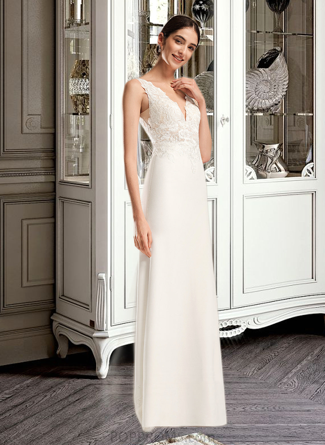 Maliyah Sheath/Column V-neck Court Train Wedding Dress With Sequins PP6P0013807