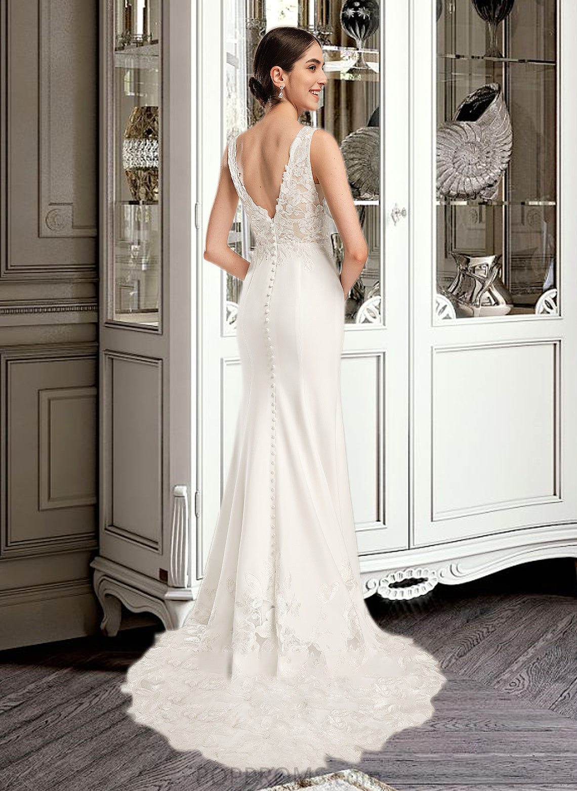 Maliyah Sheath/Column V-neck Court Train Wedding Dress With Sequins PP6P0013807