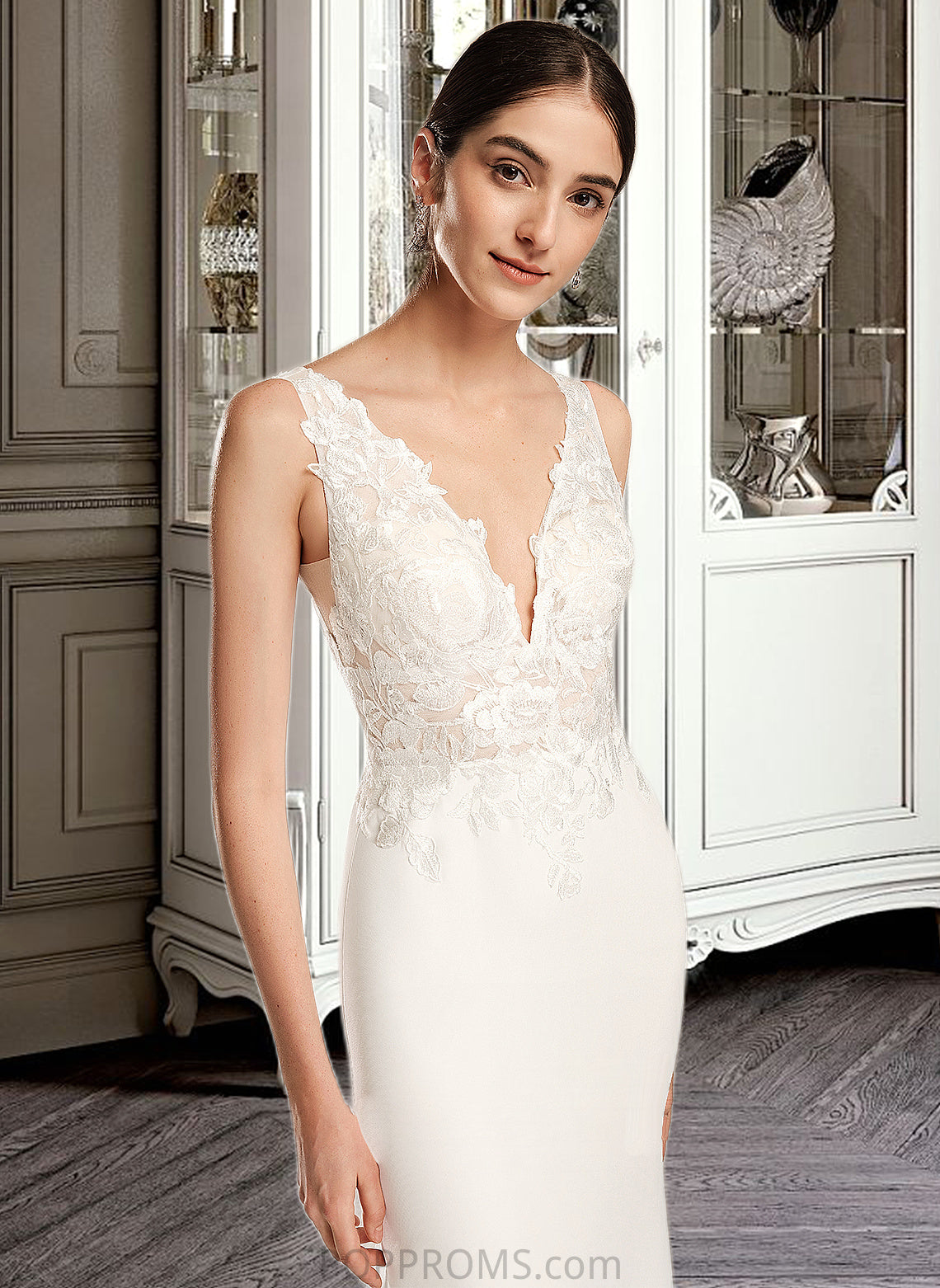 Maliyah Sheath/Column V-neck Court Train Wedding Dress With Sequins PP6P0013807