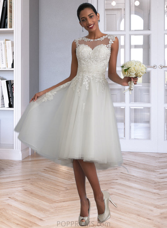 Shania A-Line Illusion Asymmetrical Tulle Wedding Dress With Ruffle PP6P0013808