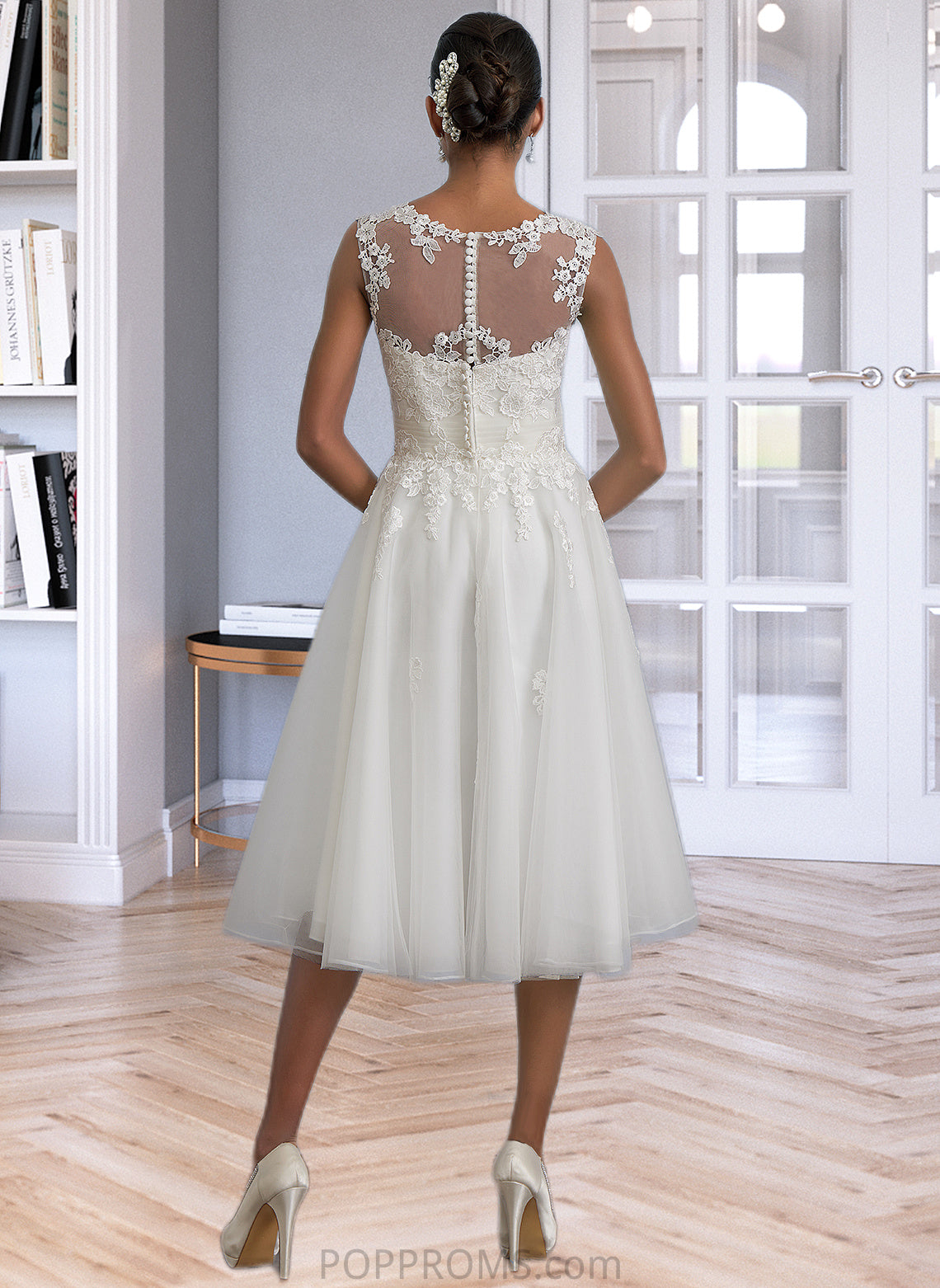 Shania A-Line Illusion Asymmetrical Tulle Wedding Dress With Ruffle PP6P0013808