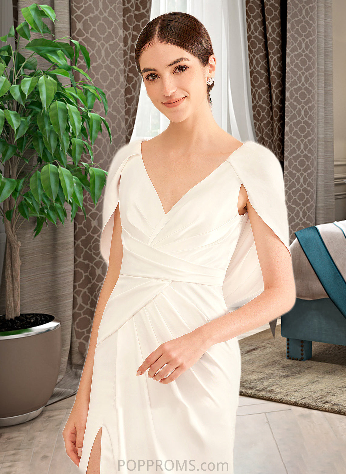 Karly A-Line V-neck Sweep Train Wedding Dress With Ruffle PP6P0013811