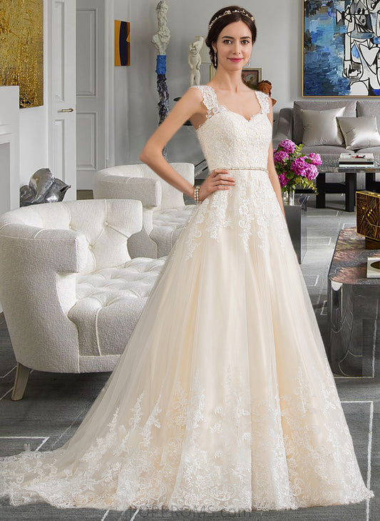 Adrianna Ball-Gown/Princess Sweetheart Court Train Tulle Wedding Dress With Beading Sequins PP6P0013813