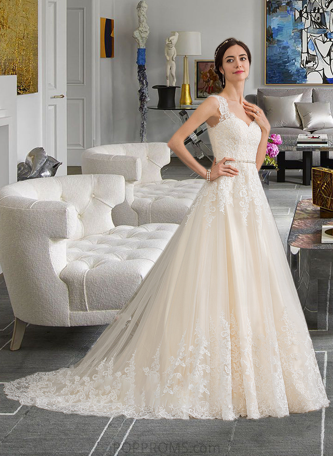 Adrianna Ball-Gown/Princess Sweetheart Court Train Tulle Wedding Dress With Beading Sequins PP6P0013813