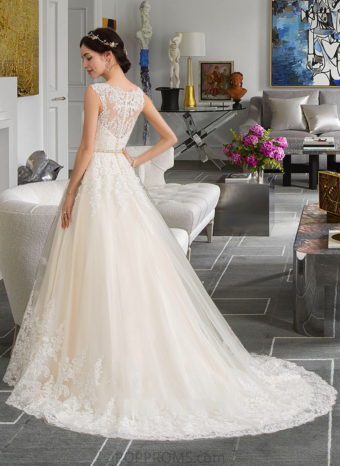 Adrianna Ball-Gown/Princess Sweetheart Court Train Tulle Wedding Dress With Beading Sequins PP6P0013813