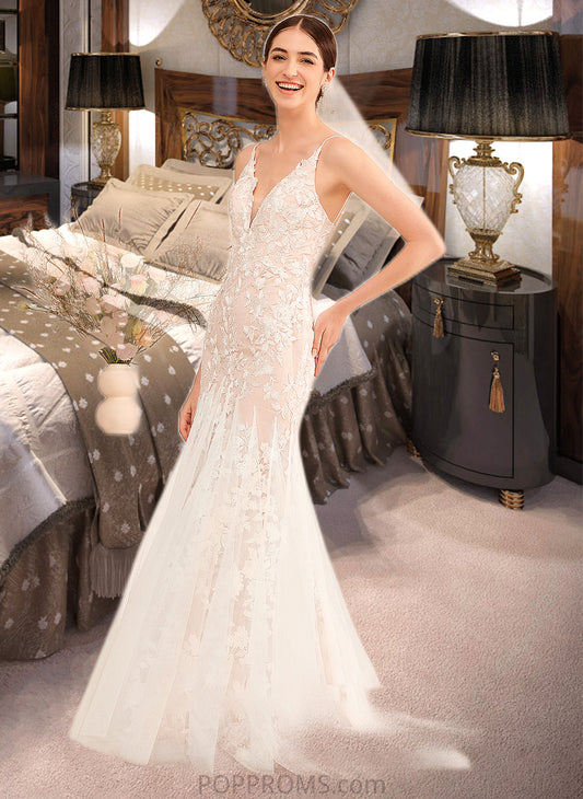 Larissa Trumpet/Mermaid V-neck Court Train Wedding Dress With Lace PP6P0013814