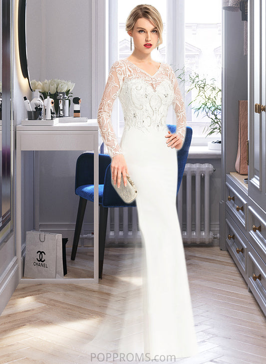 Leyla Trumpet/Mermaid V-neck Sweep Train Stretch Crepe Wedding Dress With Beading Sequins PP6P0013816