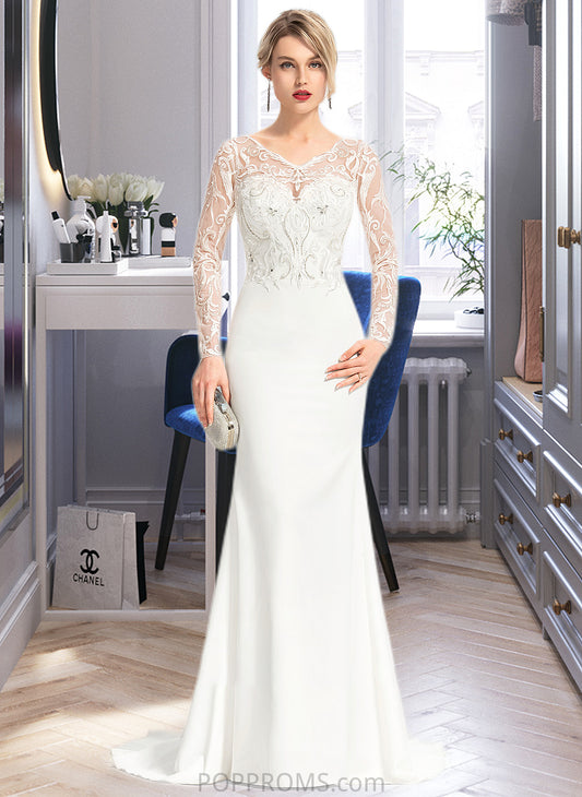 Leyla Trumpet/Mermaid V-neck Sweep Train Stretch Crepe Wedding Dress With Beading Sequins PP6P0013816