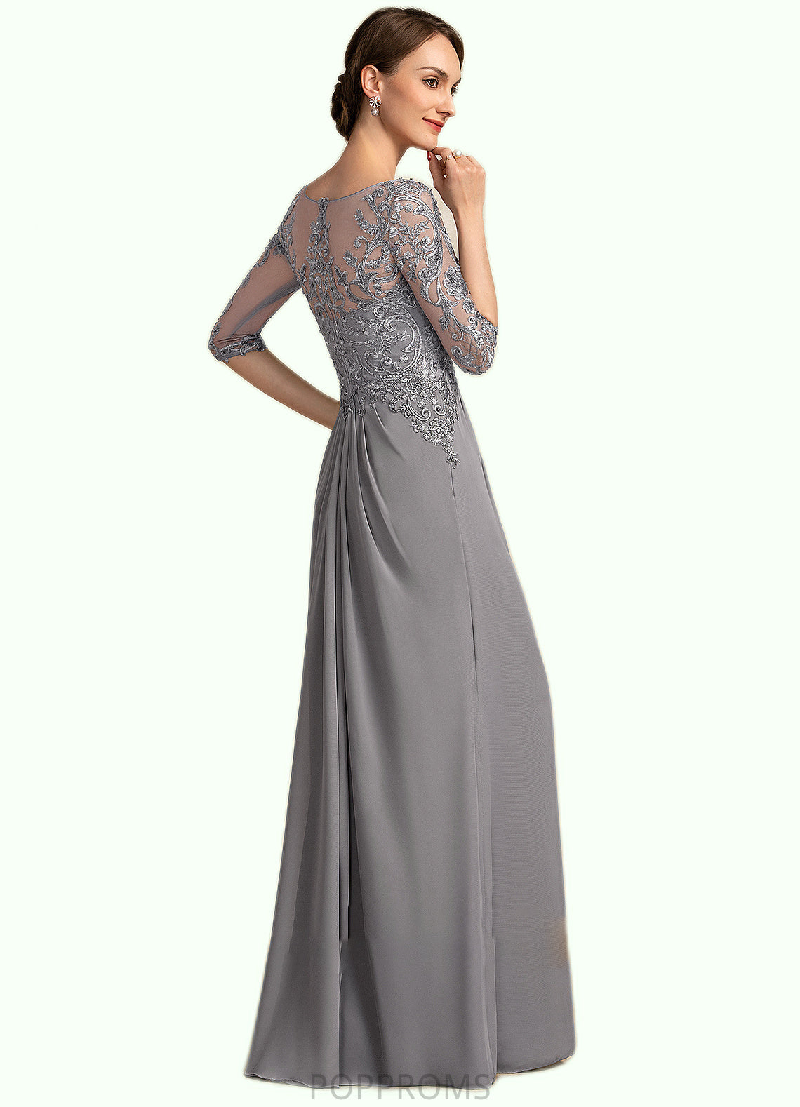 Jade A-Line Scoop Neck Floor-Length Chiffon Lace Mother of the Bride Dress With Beading Sequins Cascading Ruffles PP6126P0014529