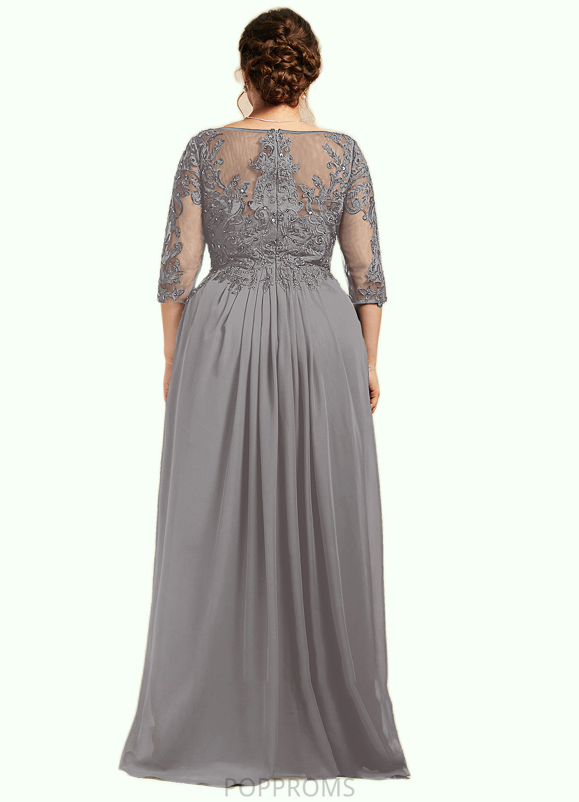 Jade A-Line Scoop Neck Floor-Length Chiffon Lace Mother of the Bride Dress With Beading Sequins Cascading Ruffles PP6126P0014529