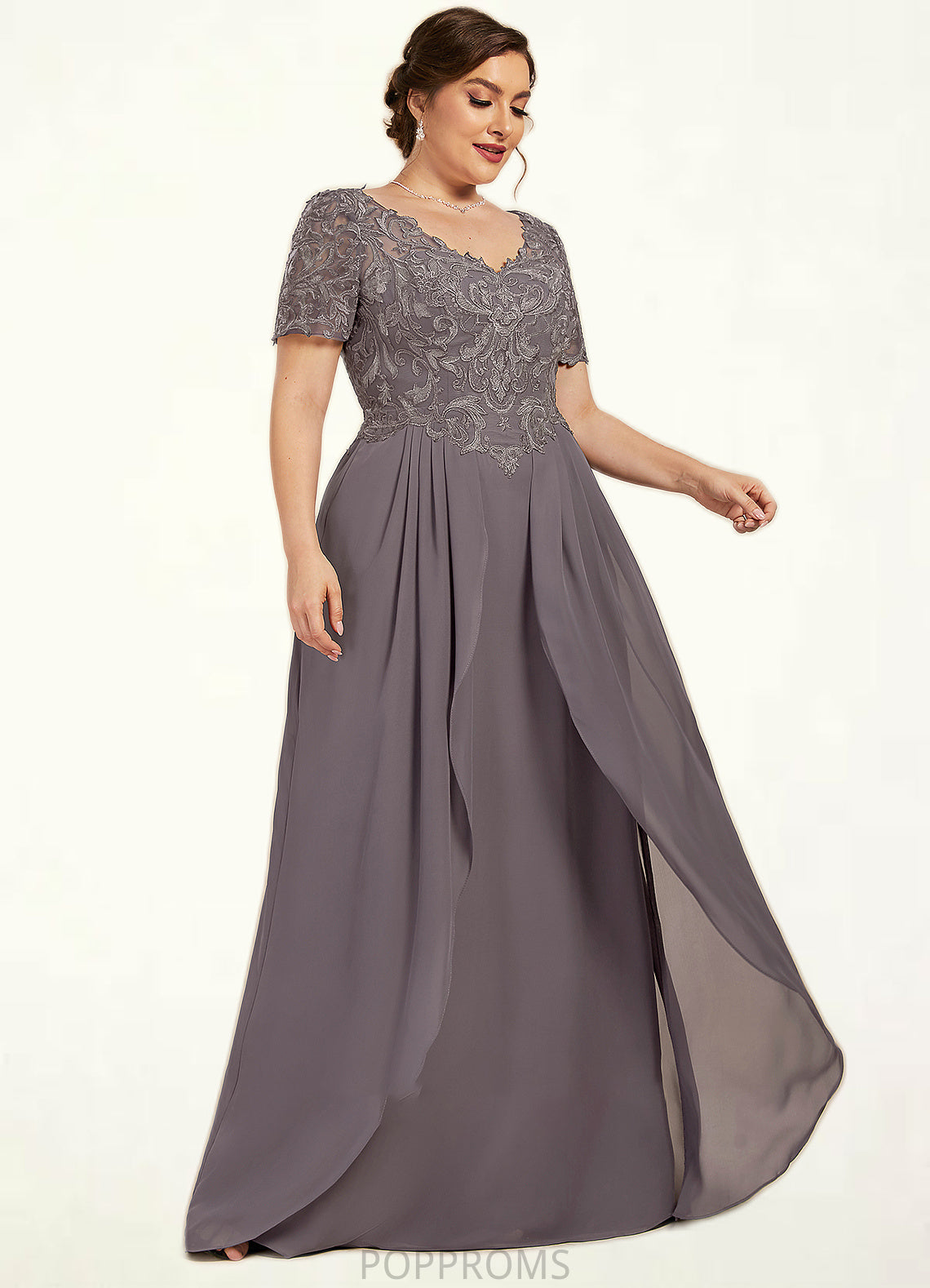 Abigayle A-line V-Neck Floor-Length Chiffon Lace Mother of the Bride Dress PP6126P0014532