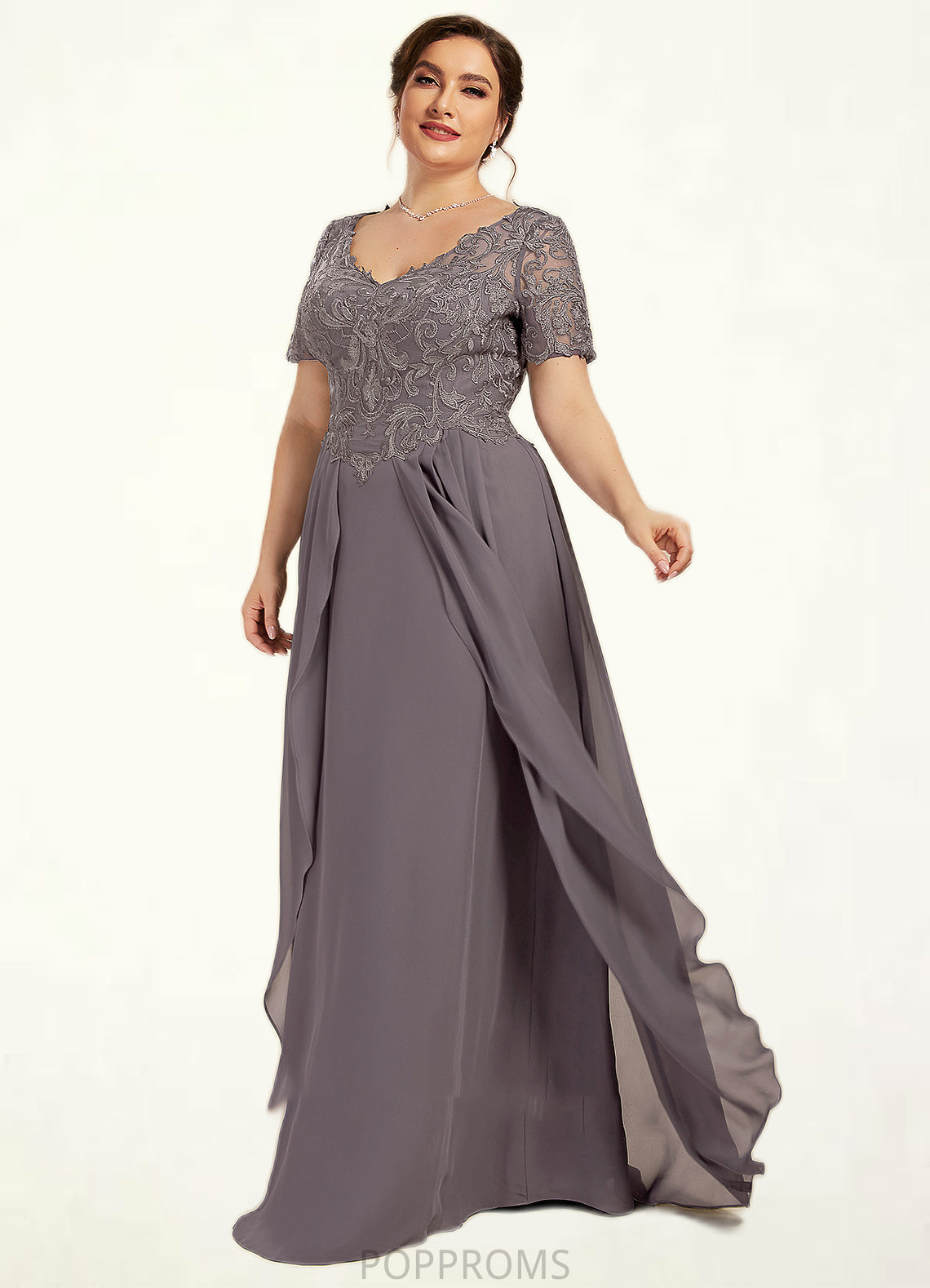 Abigayle A-line V-Neck Floor-Length Chiffon Lace Mother of the Bride Dress PP6126P0014532