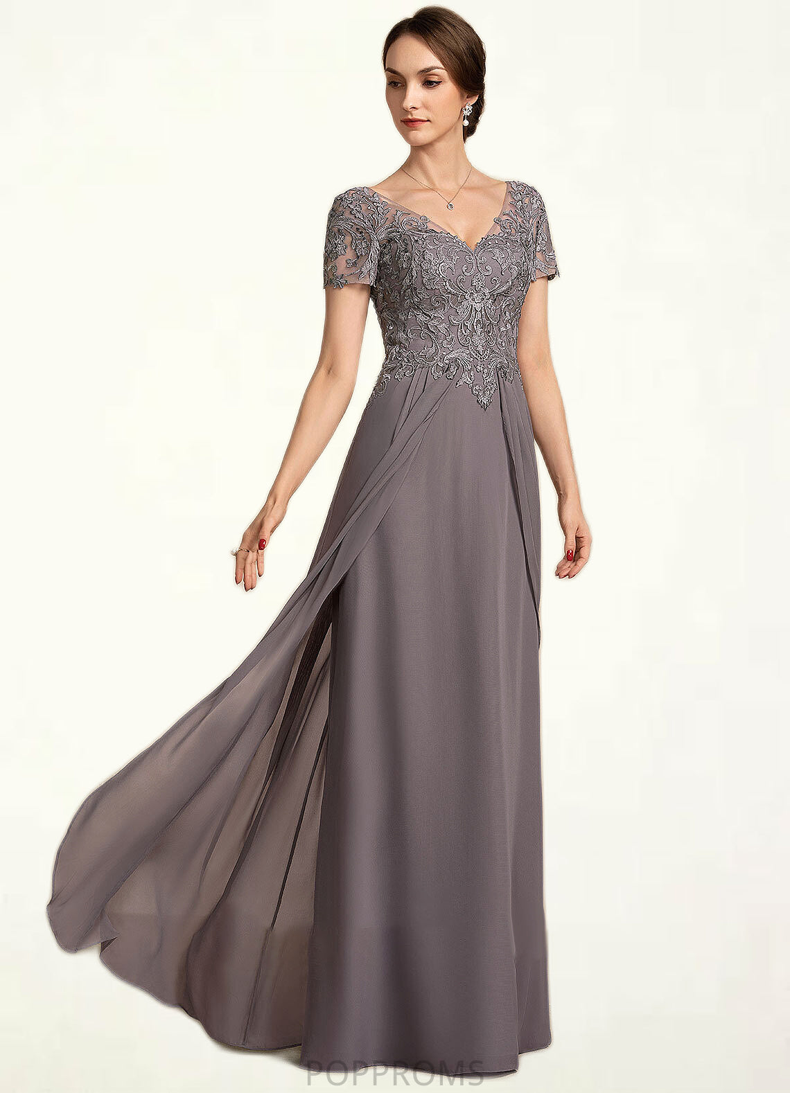 Abigayle A-line V-Neck Floor-Length Chiffon Lace Mother of the Bride Dress PP6126P0014532