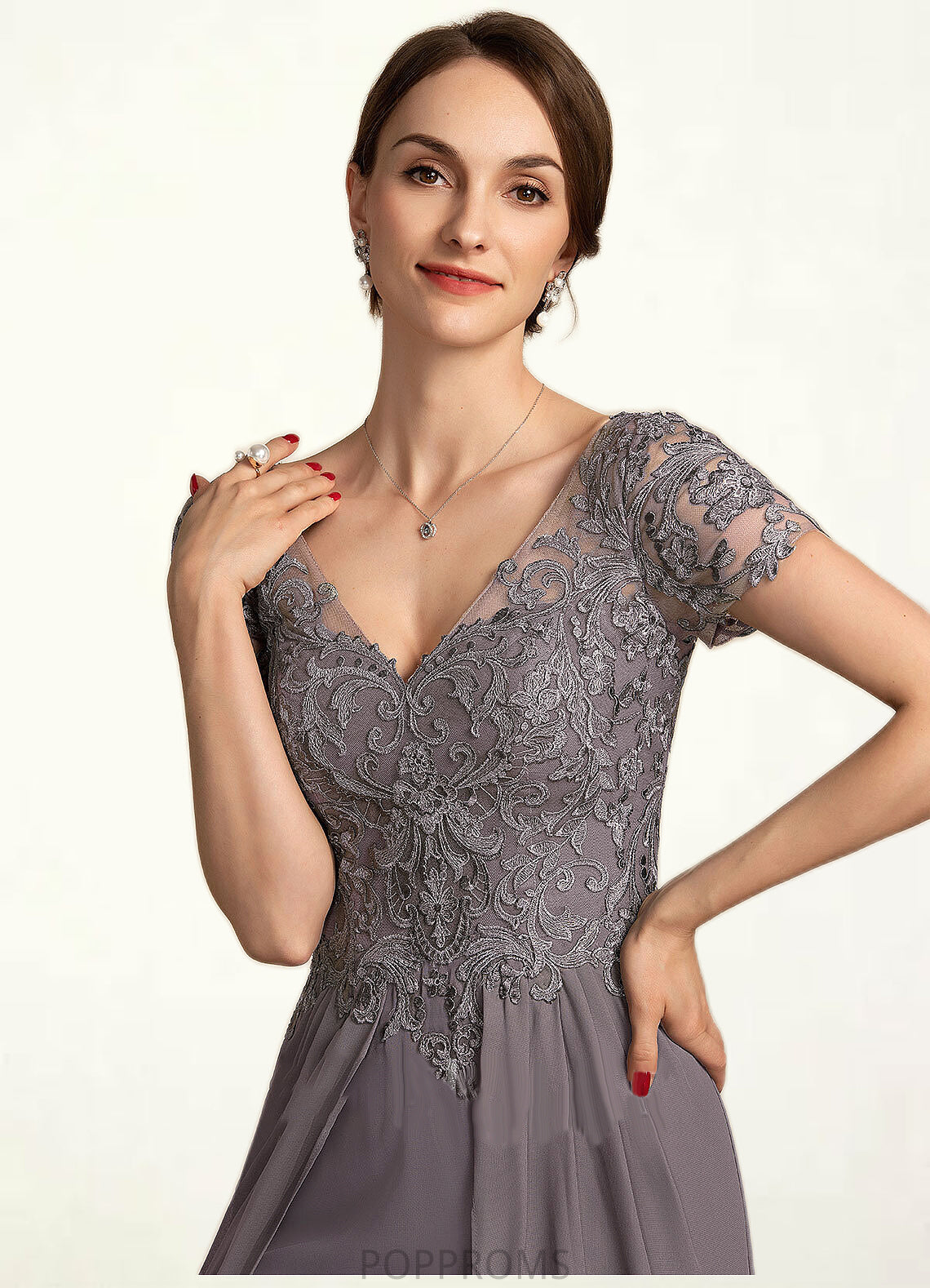 Abigayle A-line V-Neck Floor-Length Chiffon Lace Mother of the Bride Dress PP6126P0014532