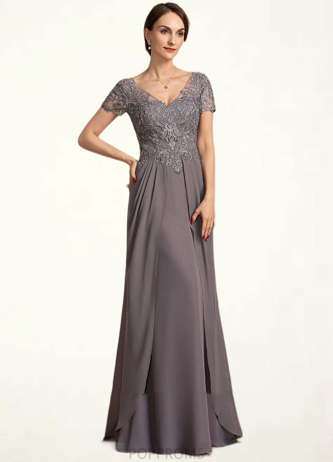 Abigayle A-line V-Neck Floor-Length Chiffon Lace Mother of the Bride Dress PP6126P0014532