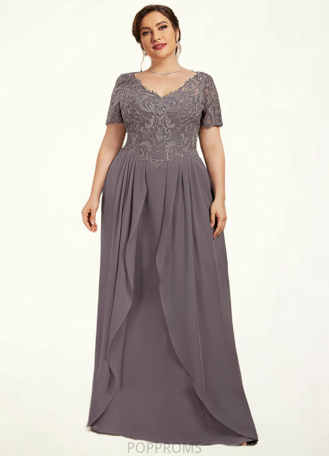 Abigayle A-line V-Neck Floor-Length Chiffon Lace Mother of the Bride Dress PP6126P0014532