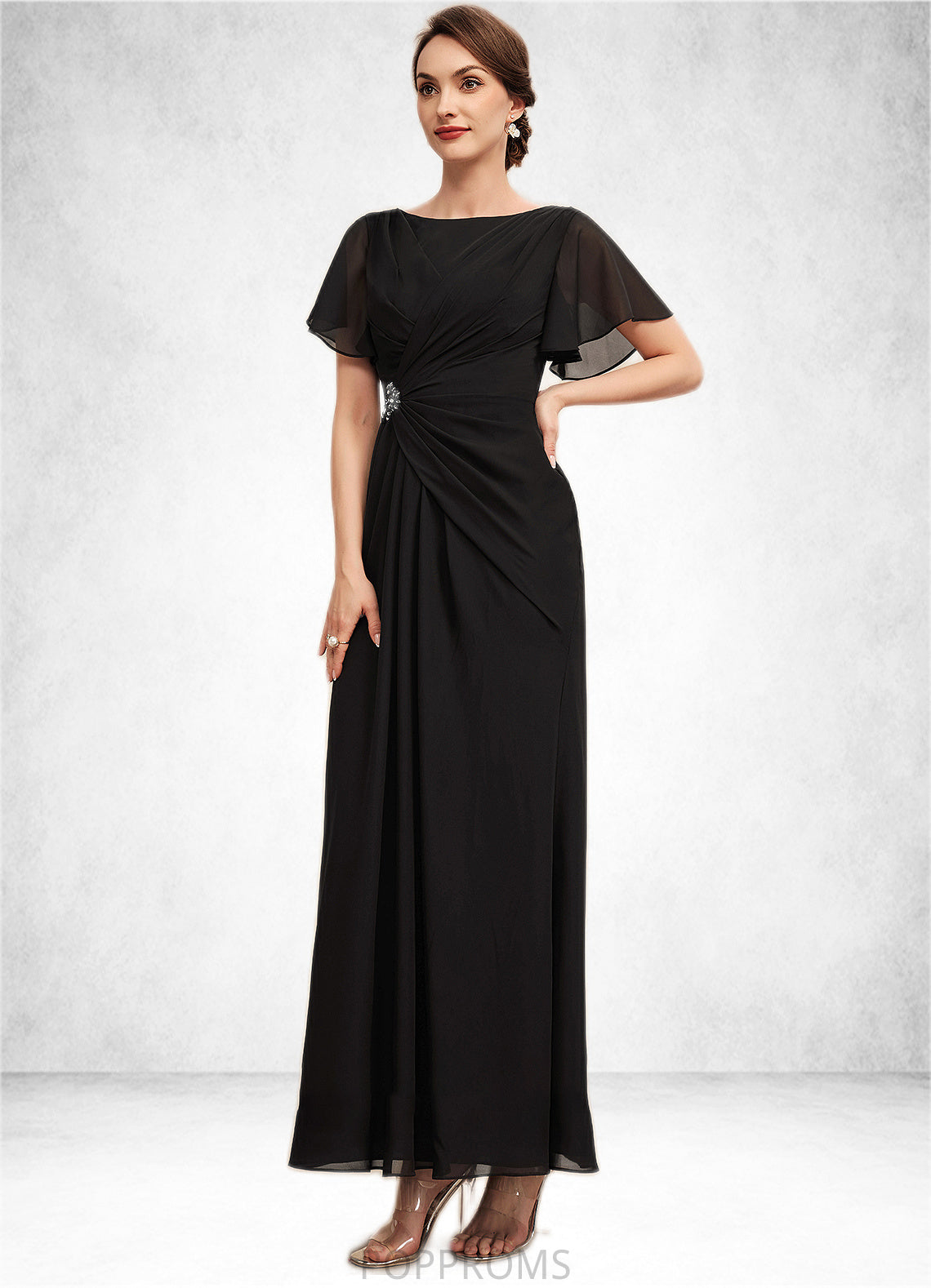 Madisyn A-Line Scoop Neck Ankle-Length Chiffon Mother of the Bride Dress With Ruffle Beading PP6126P0014533