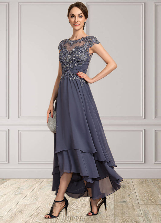 Eileen A-Line Scoop Neck Asymmetrical Chiffon Lace Mother of the Bride Dress With Beading PP6126P0014534