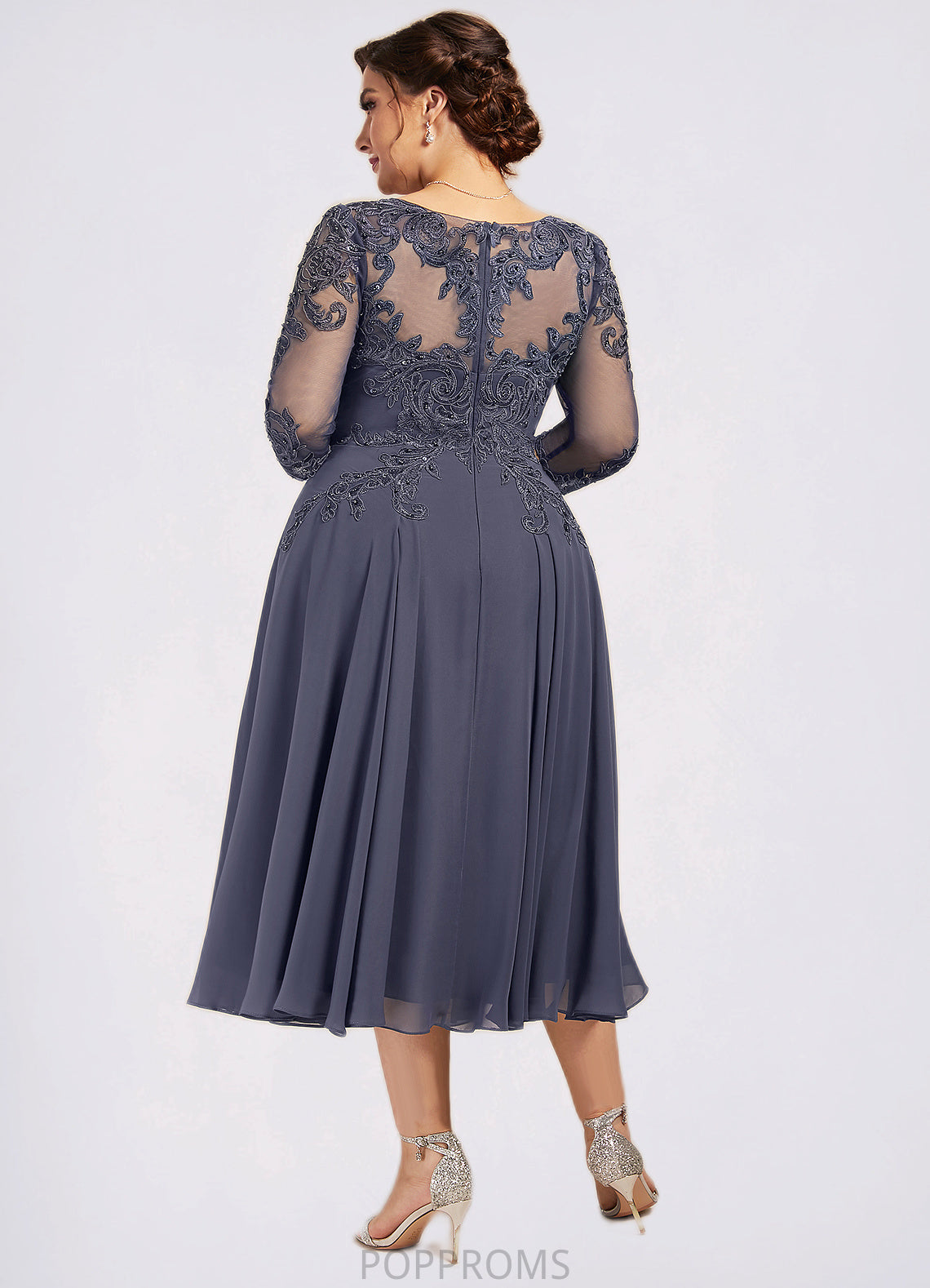 Katelynn A-Line Scoop Neck Tea-Length Chiffon Lace Mother of the Bride Dress With Beading Sequins PP6126P0014535