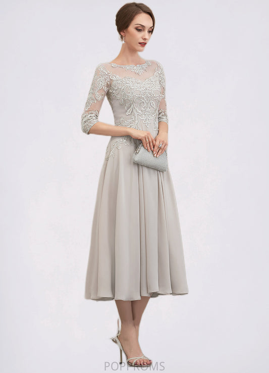 Katelynn A-Line Scoop Neck Tea-Length Chiffon Lace Mother of the Bride Dress With Beading Sequins PP6126P0014535