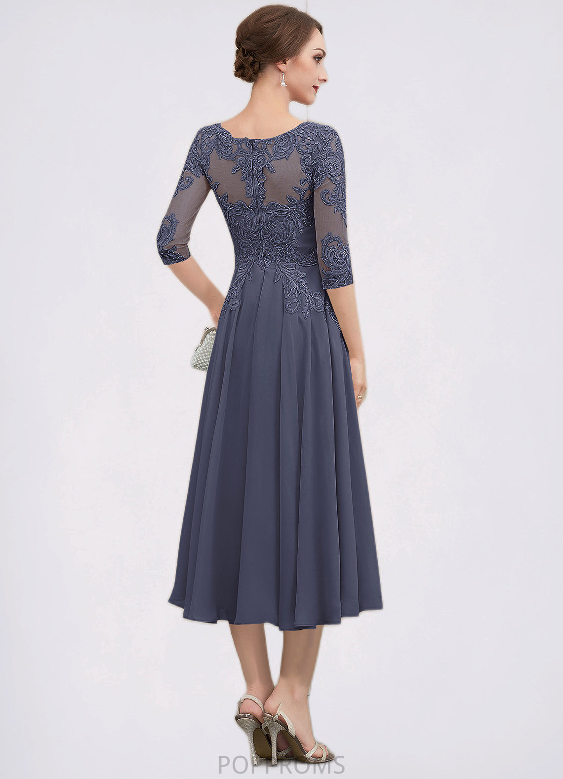 Katelynn A-Line Scoop Neck Tea-Length Chiffon Lace Mother of the Bride Dress With Beading Sequins PP6126P0014535