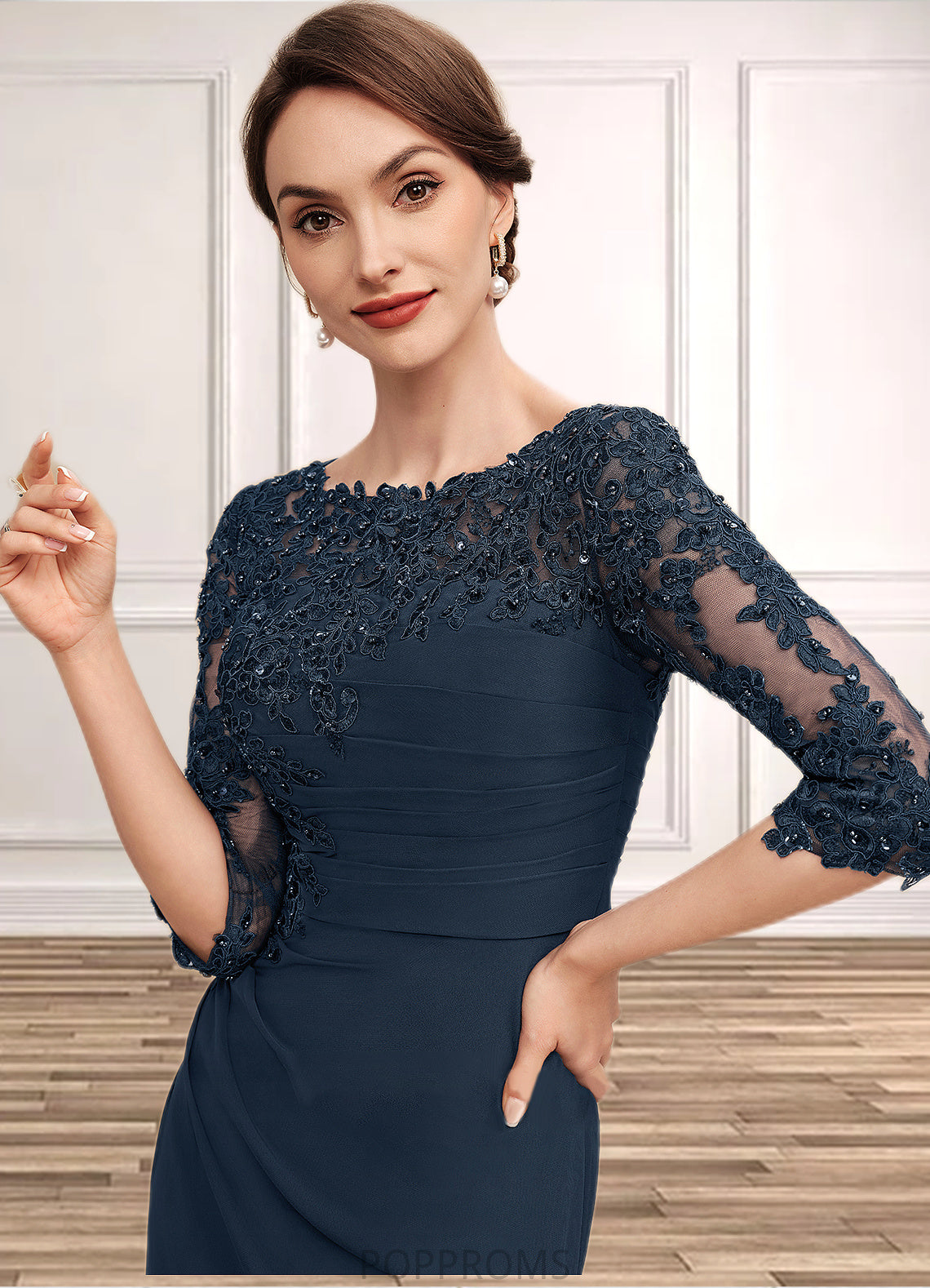 Krystal A-Line Scoop Neck Floor-Length Chiffon Lace Mother of the Bride Dress With Ruffle Beading Sequins PP6126P0014536