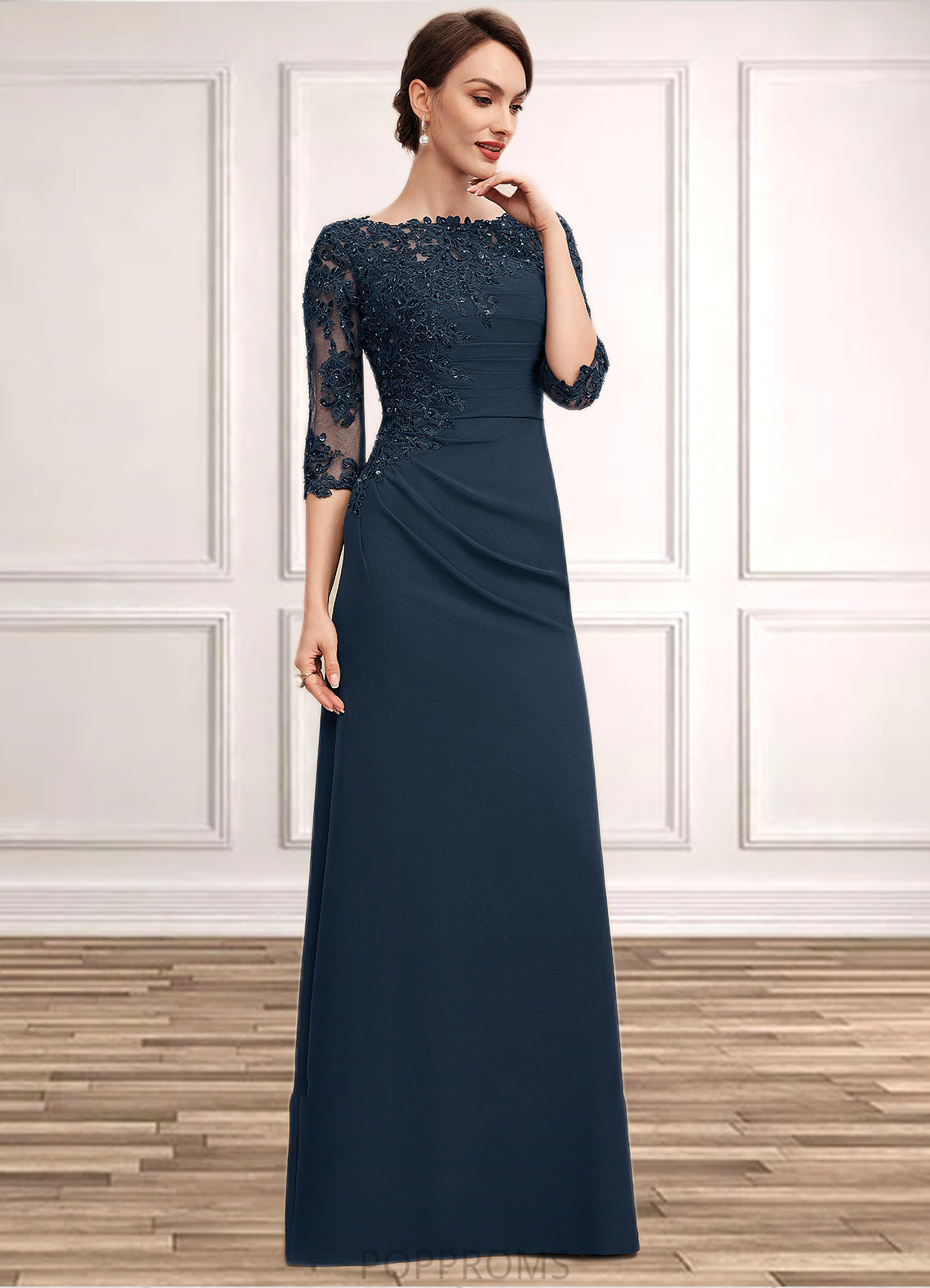 Krystal A-Line Scoop Neck Floor-Length Chiffon Lace Mother of the Bride Dress With Ruffle Beading Sequins PP6126P0014536