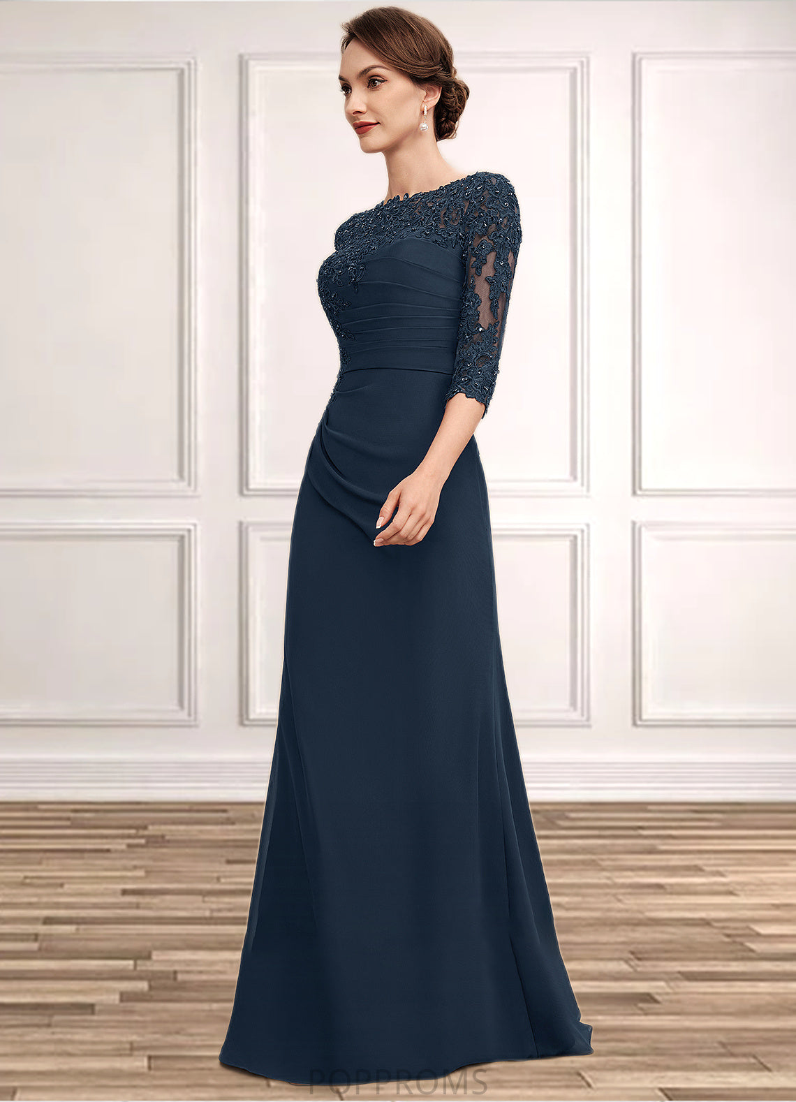 Krystal A-Line Scoop Neck Floor-Length Chiffon Lace Mother of the Bride Dress With Ruffle Beading Sequins PP6126P0014536