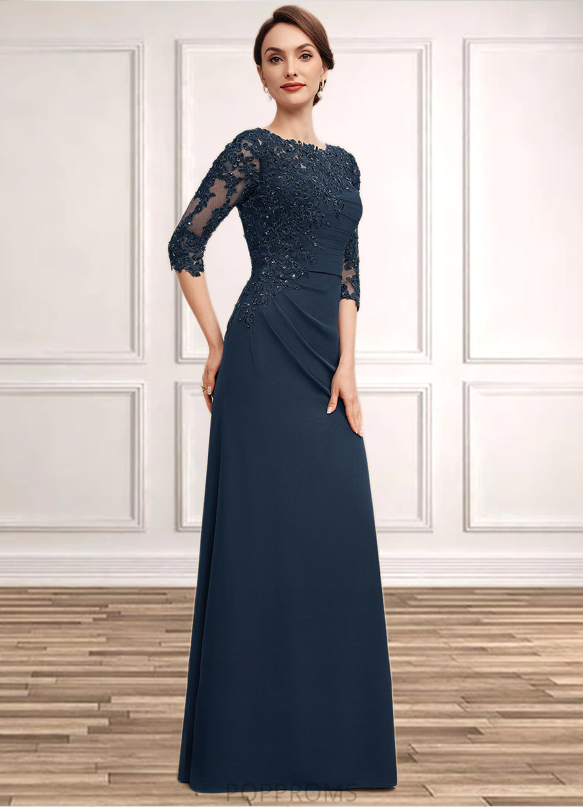 Krystal A-Line Scoop Neck Floor-Length Chiffon Lace Mother of the Bride Dress With Ruffle Beading Sequins PP6126P0014536