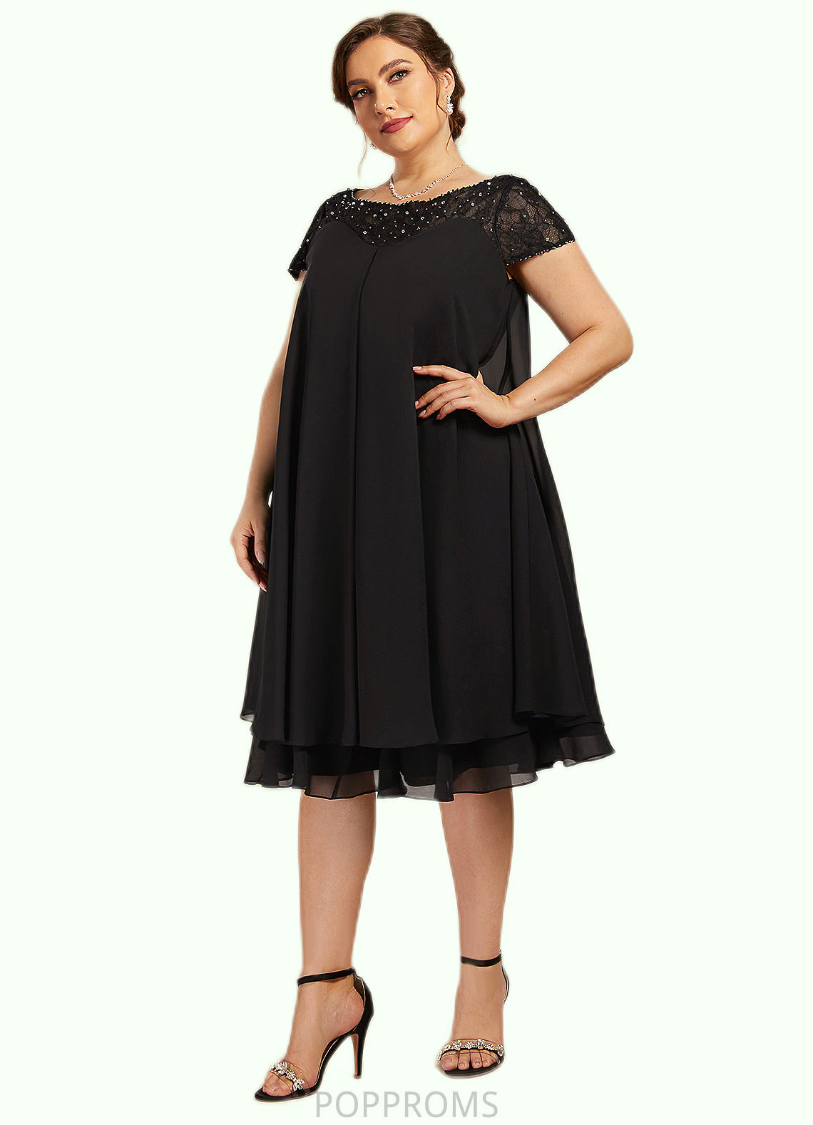 Hallie Empire Scoop Neck Knee-Length Chiffon Mother of the Bride Dress With Beading Sequins PP6126P0014537