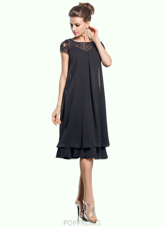 Hallie Empire Scoop Neck Knee-Length Chiffon Mother of the Bride Dress With Beading Sequins PP6126P0014537