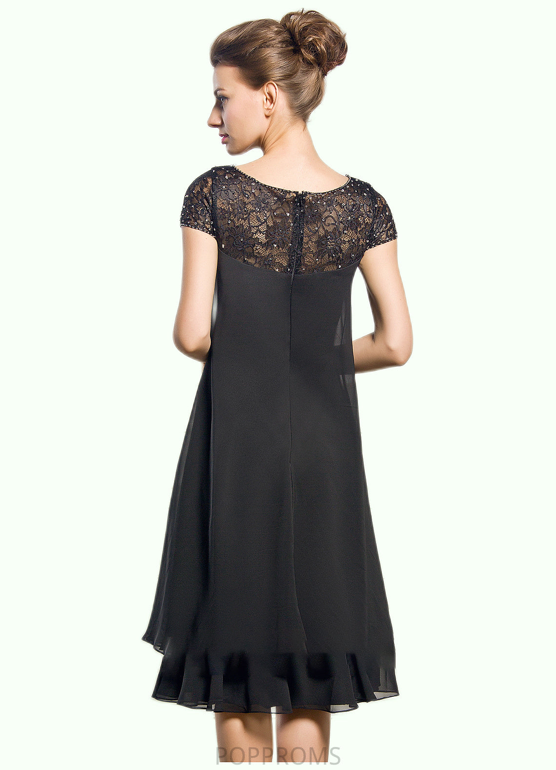 Hallie Empire Scoop Neck Knee-Length Chiffon Mother of the Bride Dress With Beading Sequins PP6126P0014537