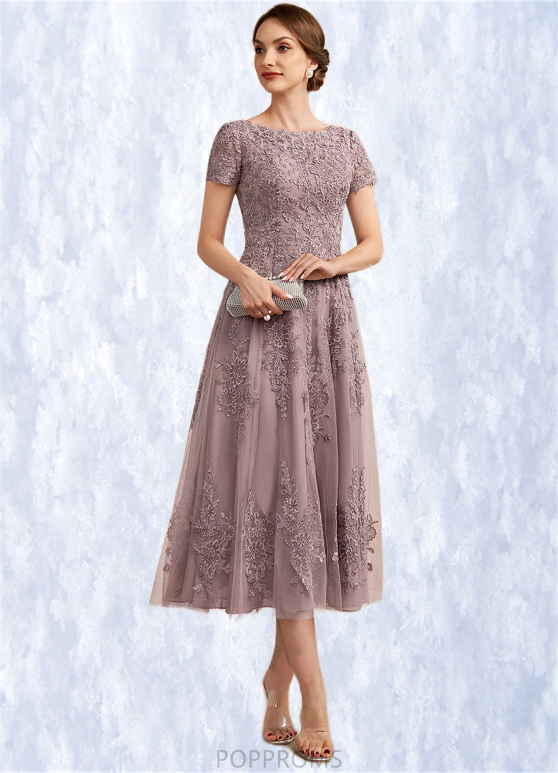 Daniella A-Line Scoop Neck Tea-Length Tulle Lace Mother of the Bride Dress PP6126P0014538