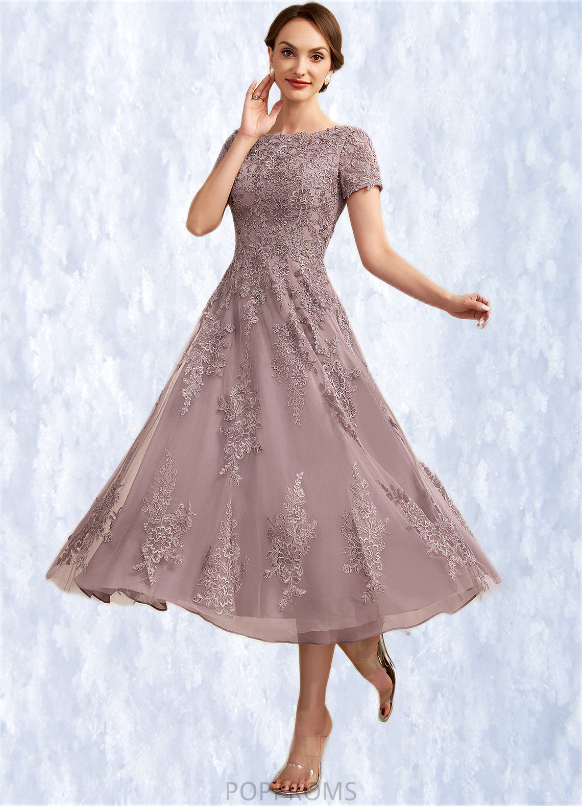 Daniella A-Line Scoop Neck Tea-Length Tulle Lace Mother of the Bride Dress PP6126P0014538