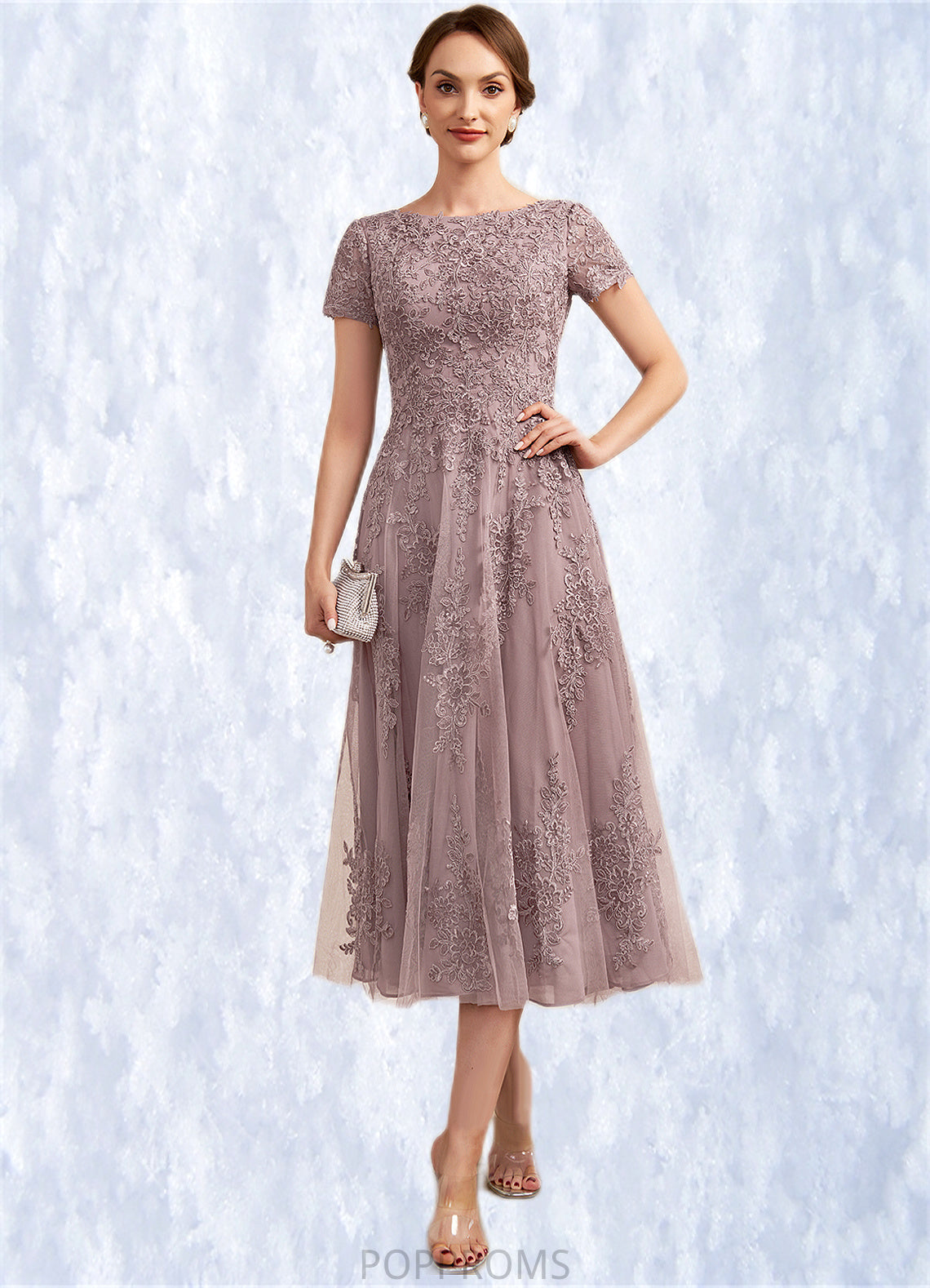 Daniella A-Line Scoop Neck Tea-Length Tulle Lace Mother of the Bride Dress PP6126P0014538