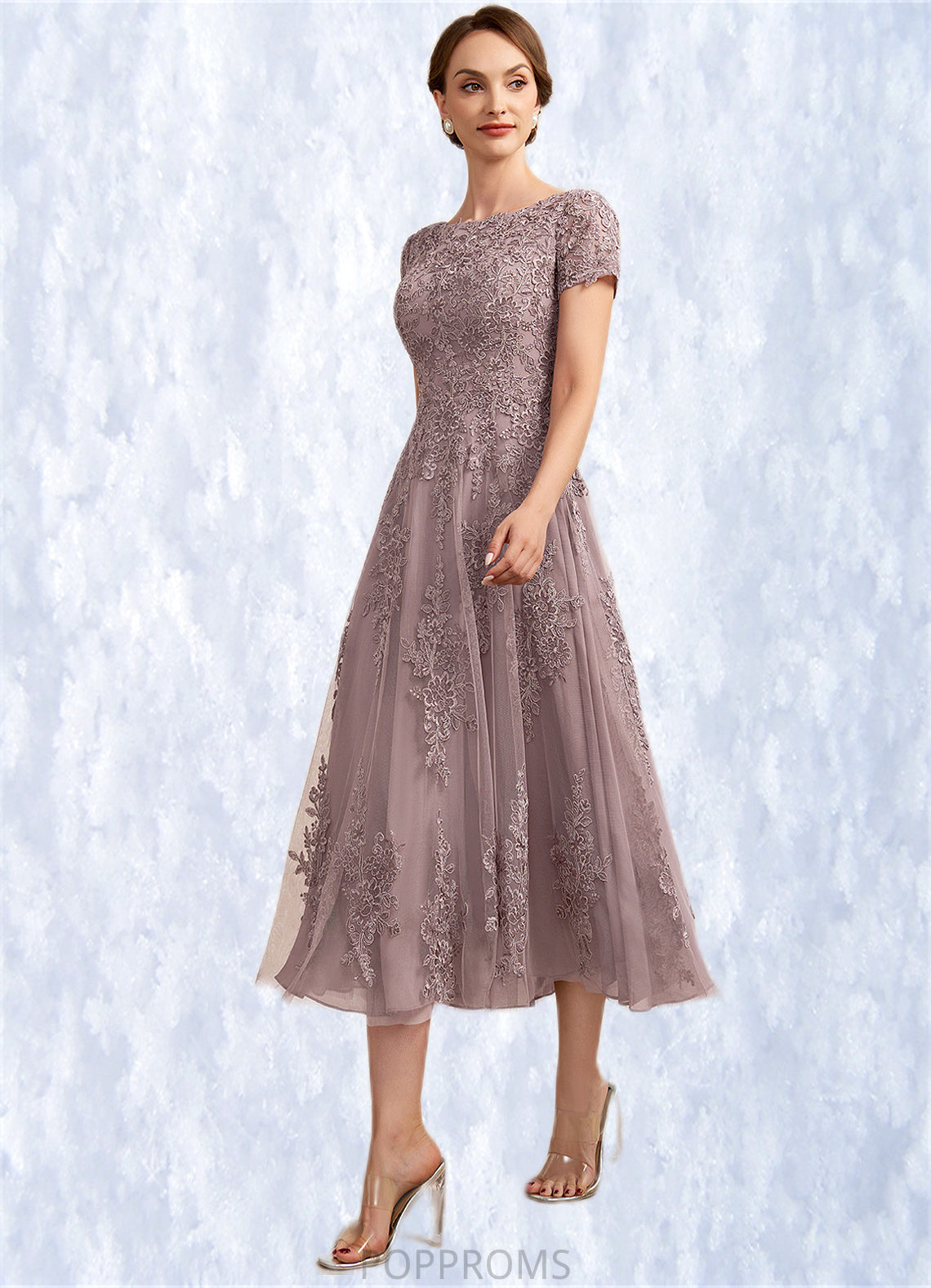 Daniella A-Line Scoop Neck Tea-Length Tulle Lace Mother of the Bride Dress PP6126P0014538