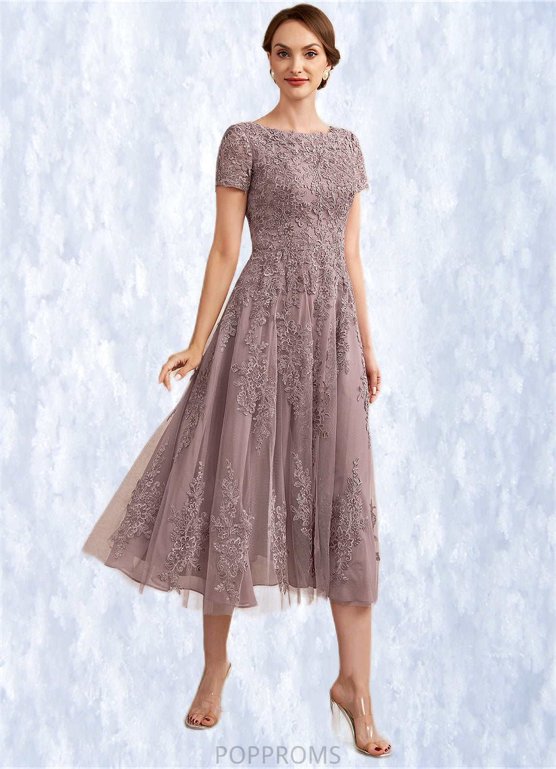 Daniella A-Line Scoop Neck Tea-Length Tulle Lace Mother of the Bride Dress PP6126P0014538