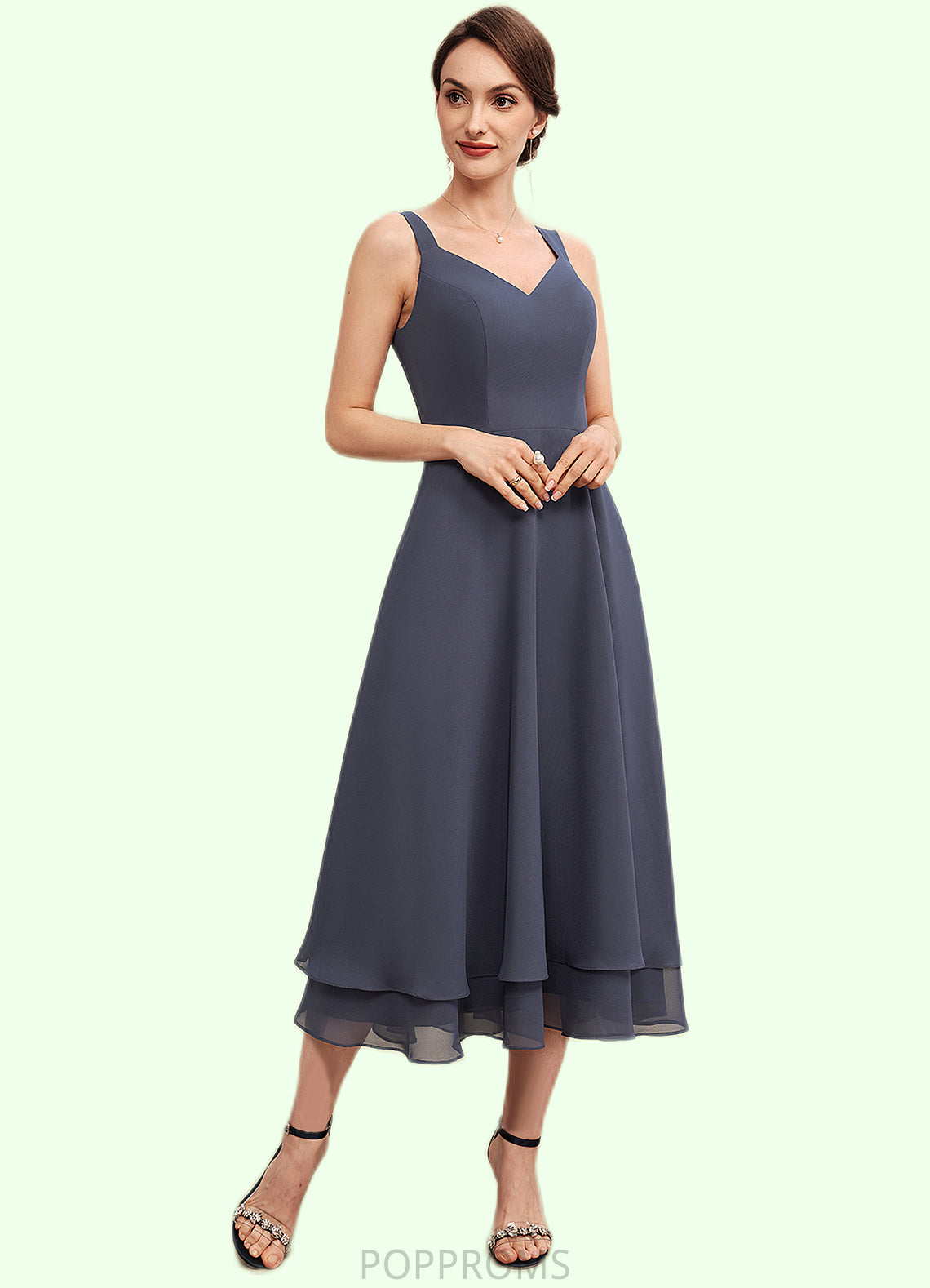 Kimora A-line V-Neck Tea-Length Chiffon Mother of the Bride Dress PP6126P0014540