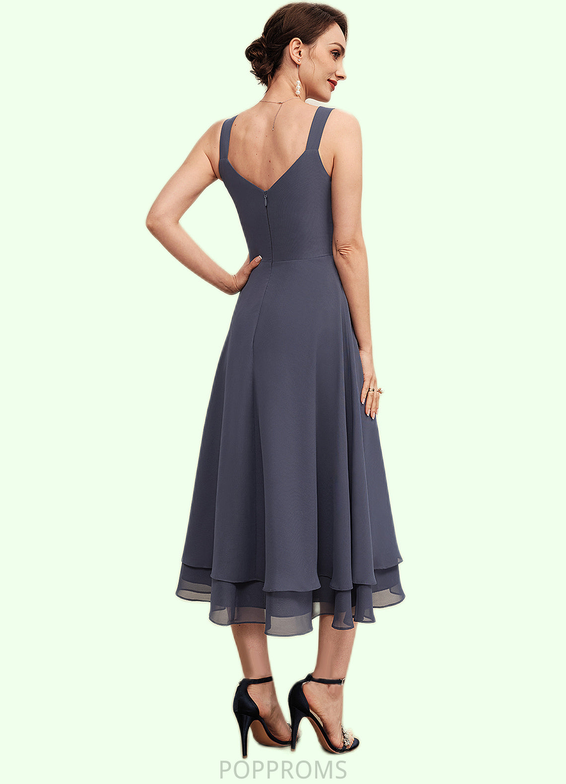 Kimora A-line V-Neck Tea-Length Chiffon Mother of the Bride Dress PP6126P0014540