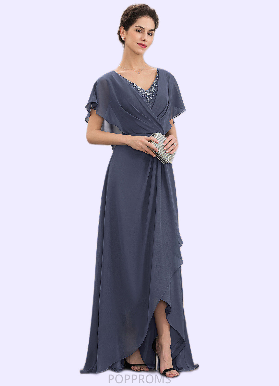 Jasmine A-Line V-neck Asymmetrical Chiffon Mother of the Bride Dress With Beading Sequins PP6126P0014541