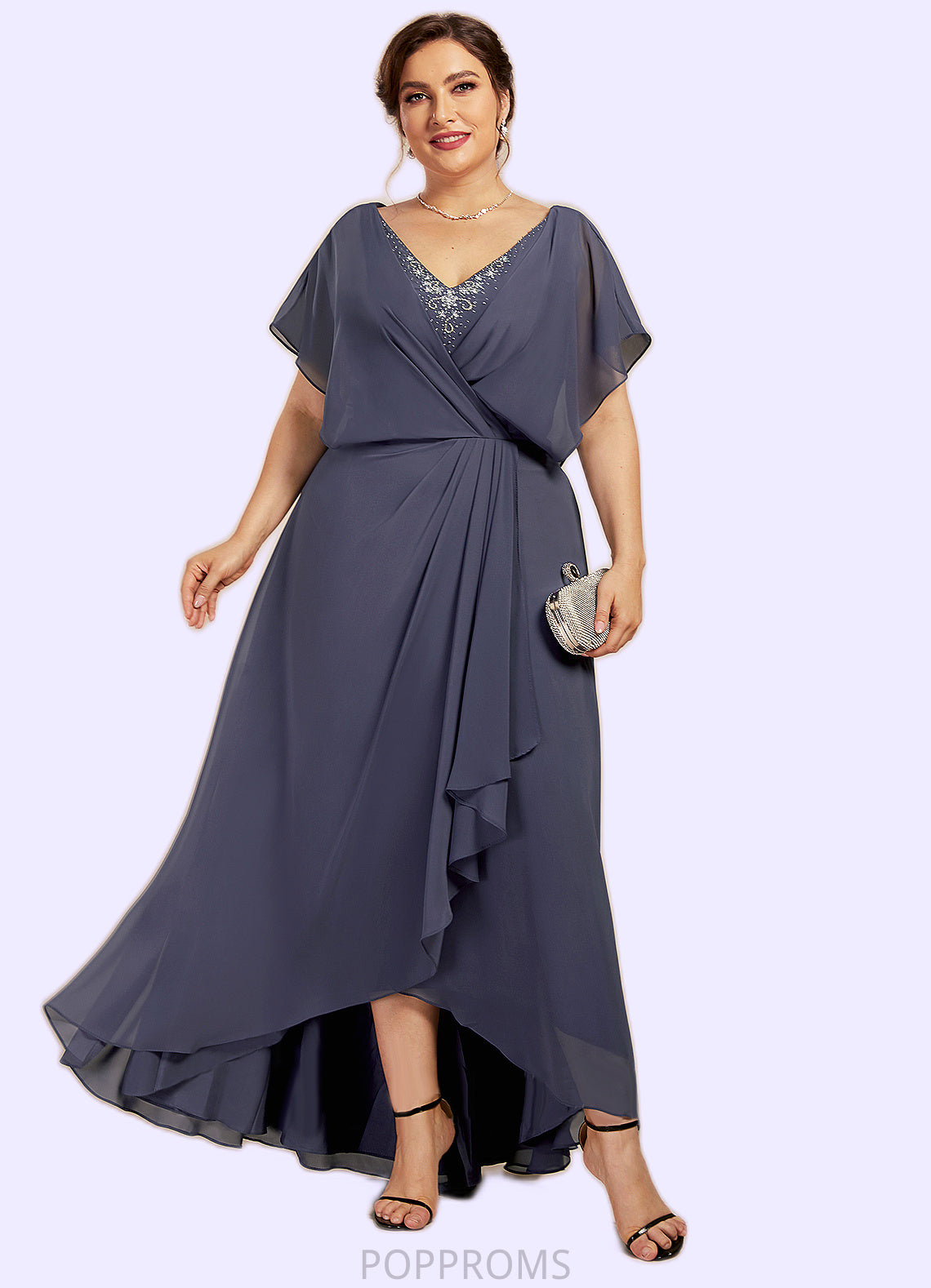 Jasmine A-Line V-neck Asymmetrical Chiffon Mother of the Bride Dress With Beading Sequins PP6126P0014541