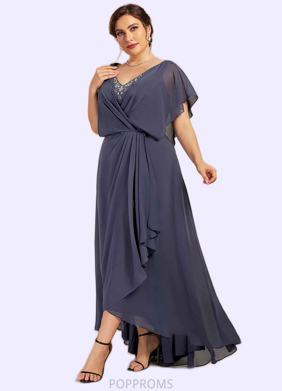 Jasmine A-Line V-neck Asymmetrical Chiffon Mother of the Bride Dress With Beading Sequins PP6126P0014541