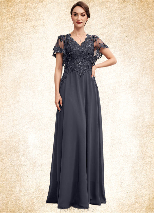 Frederica A-line V-Neck Floor-Length Chiffon Lace Mother of the Bride Dress With Sequins PP6126P0014542