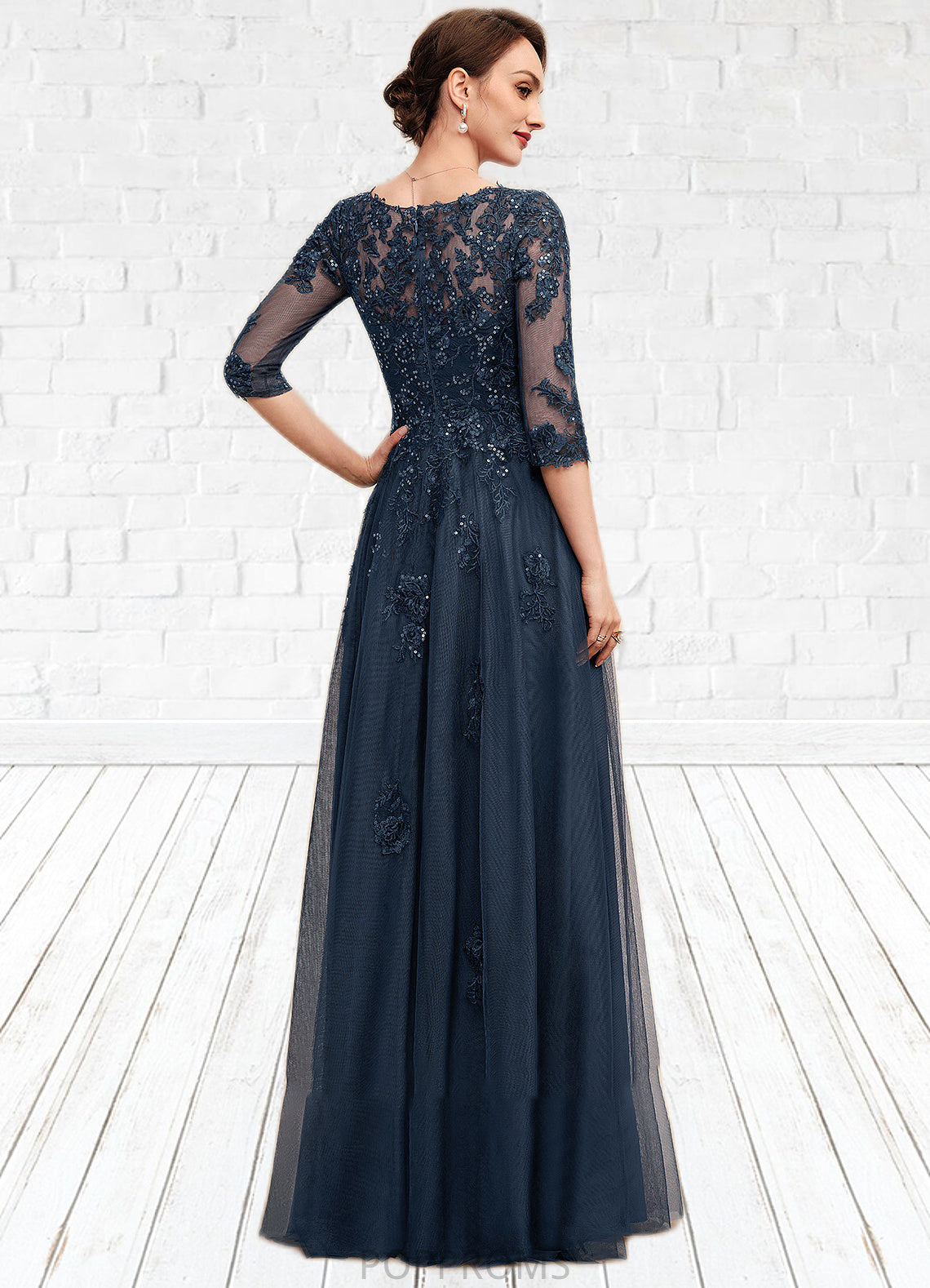 Genevieve A-Line V-neck Floor-Length Tulle Lace Mother of the Bride Dress With Sequins PP6126P0014543