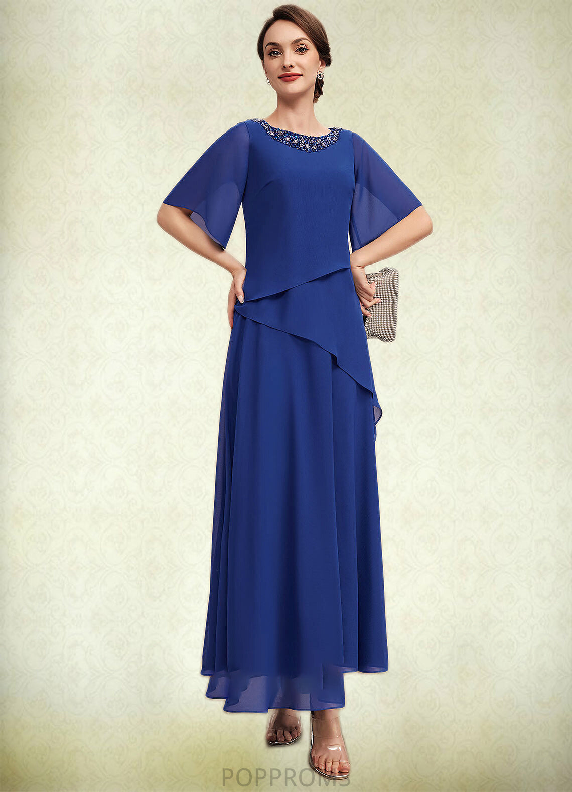 Taryn A-Line Scoop Neck Ankle-Length Chiffon Mother of the Bride Dress With Beading PP6126P0014544